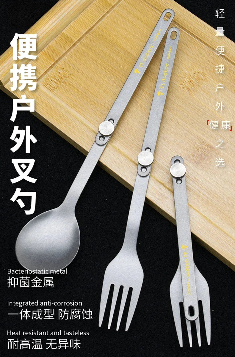 Pure Titanium Cutlery Spoon Fork Folding Outdoor Camping Home Foldable Picnic 07FC0E-D4 - KOEEK [8]