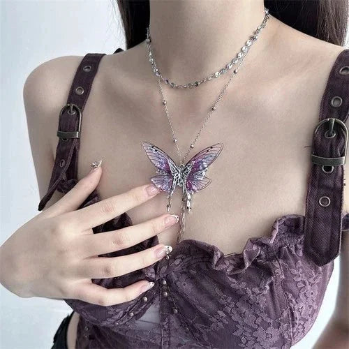 Purple Butterfly Bead Necklace For Women Clavicle Chain Jewelry 07FC0E-D4 - KOEEK [5]