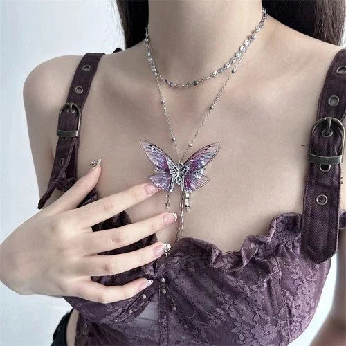 Purple Butterfly Bead Necklace For Women Clavicle Chain Jewelry 07FC0E-D4 - KOEEK [7]