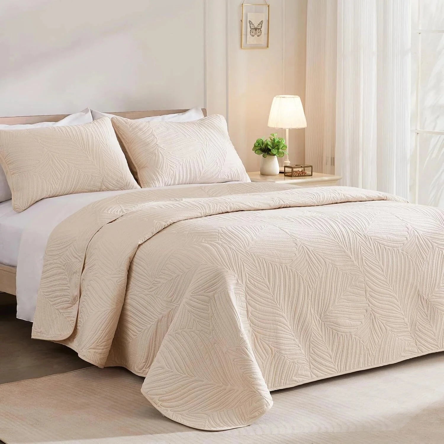Queen Quilt Bedding Set,Lightweight Beige Quilts Queen Full Size for All Seasons 07FC0E-D4 - KOEEK [2]