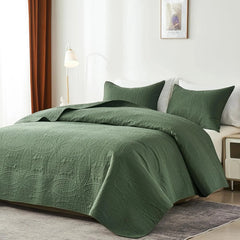 Queen Quilt Bedding Set,Olive Green Ultrasonic Full/Queen Quilt Set,Lightweight 07FC0E-D4 - KOEEK [2]