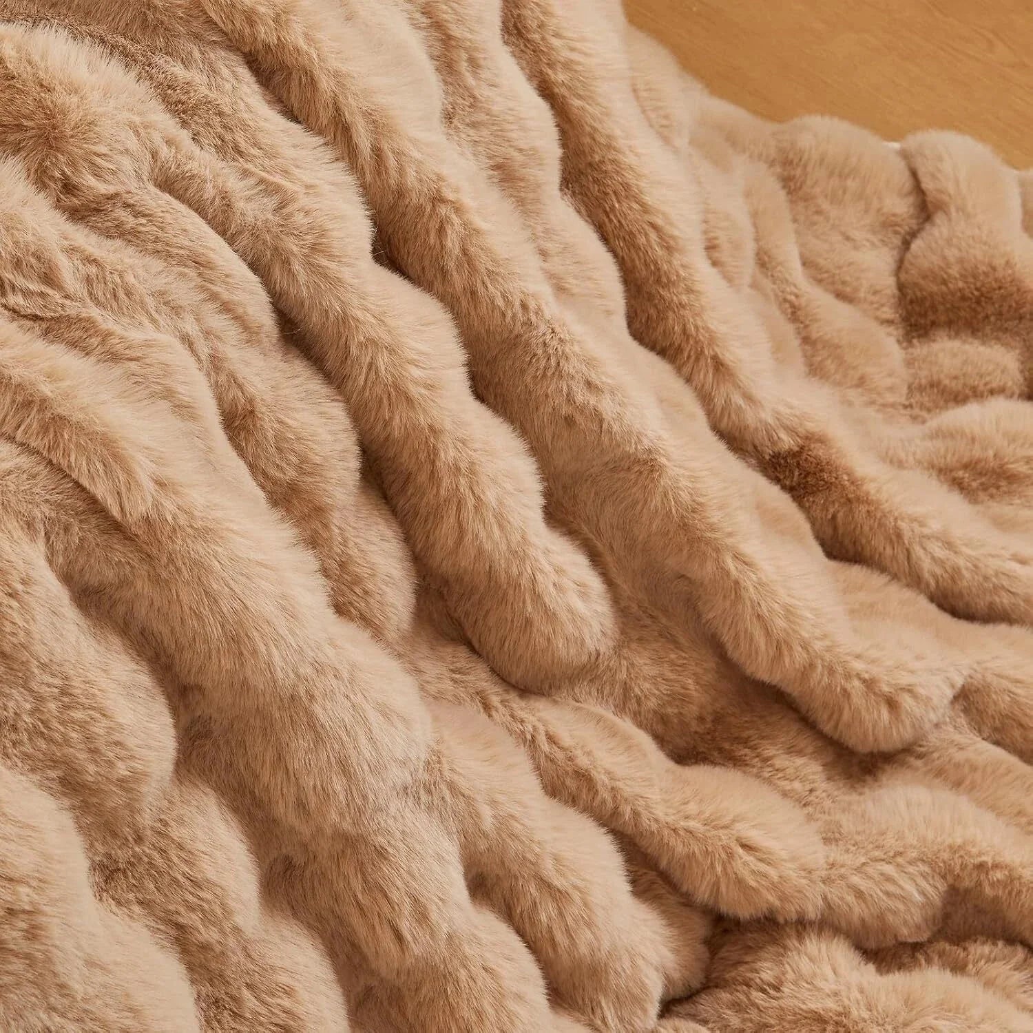 Queen Size Faux Fur Blanket Khaki - Big Bubble Rabbit Fluff Blanket for Bed 07FC0E-D4 - KOEEK [5]