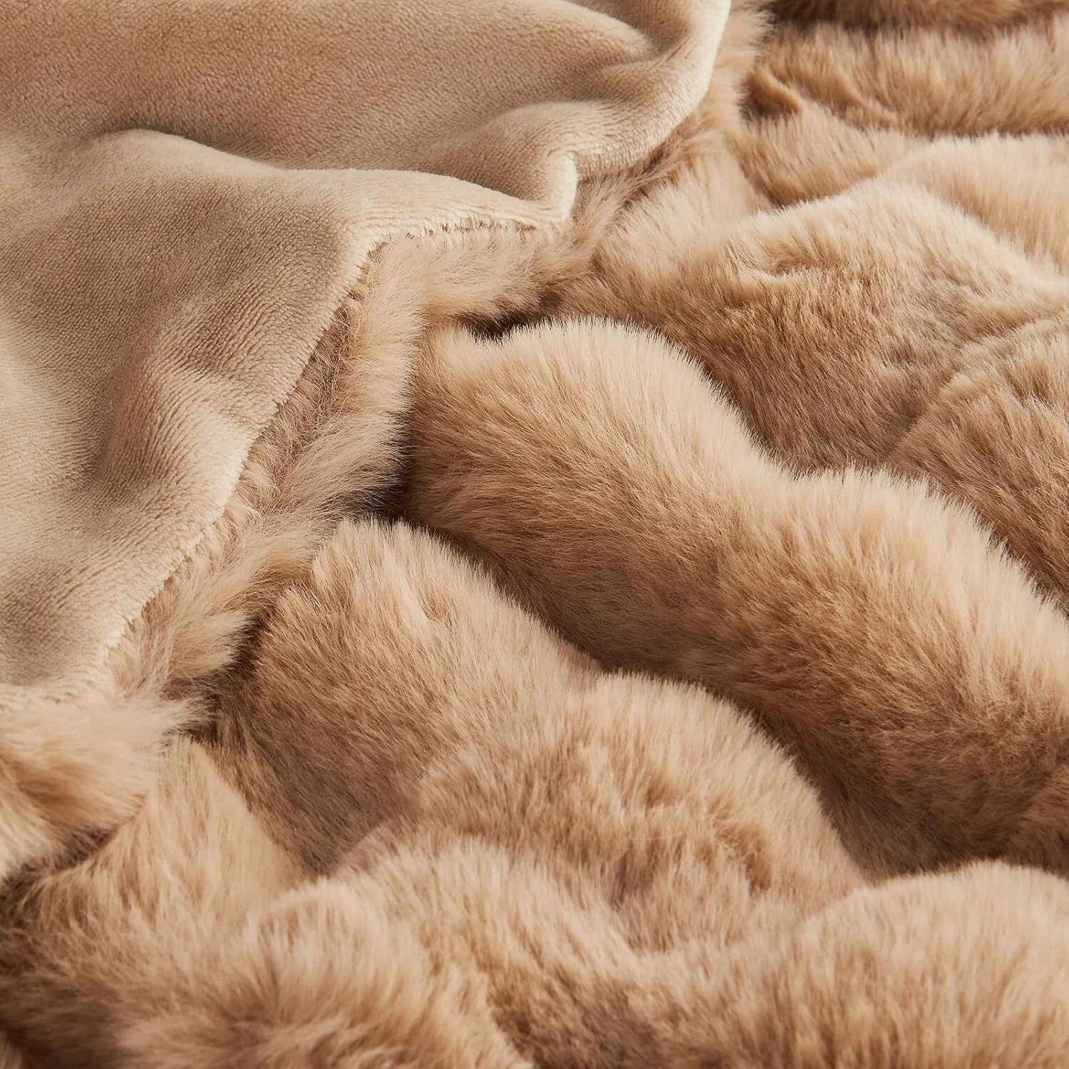 Queen Size Faux Fur Blanket Khaki - Big Bubble Rabbit Fluff Blanket for Bed 07FC0E-D4 - KOEEK [6]