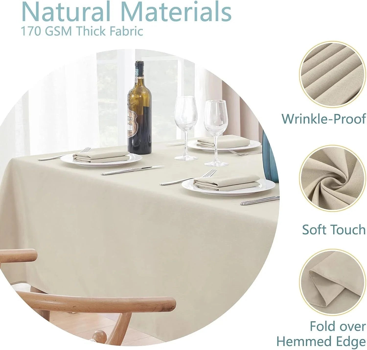 Rectangle 4 Feet Tablecloth 52x70 inch Linen Textured Table Cloth Stain Wrinkle 07FC0E-D4 - KOEEK [4]