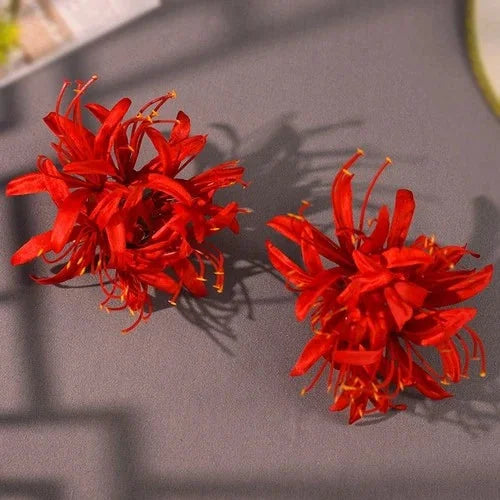 Red Spider Lily Hair Clips Long Tassel Floral Hairpin Hanfu Accessories 2pcs 07FC0E-D4 - KOEEK [1]