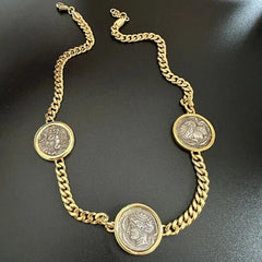 Retro Coins Ancient Hunting Carriage/Ocean Goddess Vintage Necklace Thick Chain 07FC0E-D4 - KOEEK [1]