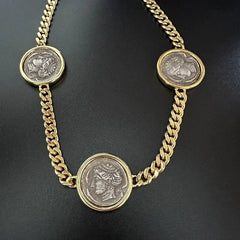 Retro Coins Ancient Hunting Carriage/Ocean Goddess Vintage Necklace Thick Chain 07FC0E-D4 - KOEEK [2]