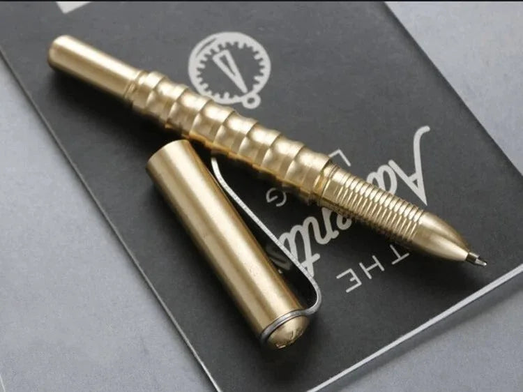 Retro Solid Brass Pocket Ballpoint Pen Signature Pen Portable Outdoor EDC Pen 07FC0E-D4 - KOEEK [1]