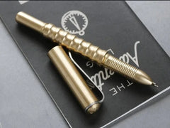 Retro Solid Brass Pocket Ballpoint Pen Signature Pen Portable Outdoor EDC Pen 07FC0E-D4 - KOEEK [1]