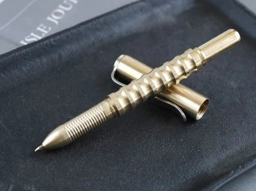Retro Solid Brass Pocket Ballpoint Pen Signature Pen Portable Outdoor EDC Pen 07FC0E-D4 - KOEEK [2]