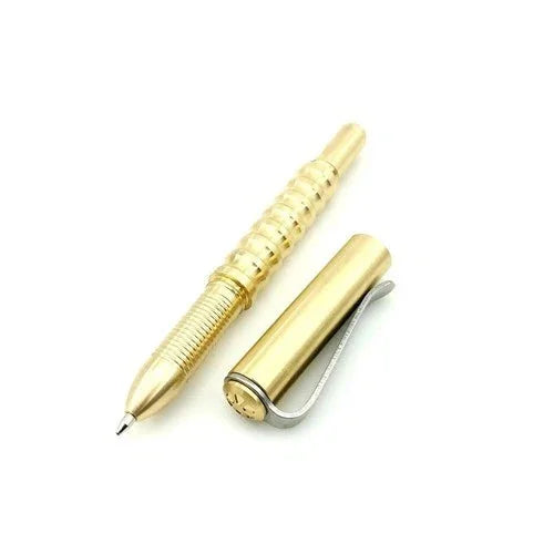 Retro Solid Brass Pocket Ballpoint Pen Signature Pen Portable Outdoor EDC Pen 07FC0E-D4 - KOEEK [5]