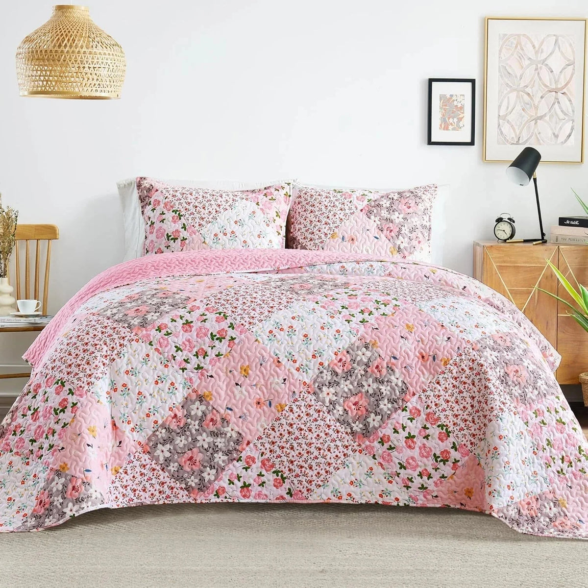 Reversible Patchwork Quilts Full Queen Size, Lightweight Boho Printed Bedspreads 07FC0E-D4 - KOEEK [1]