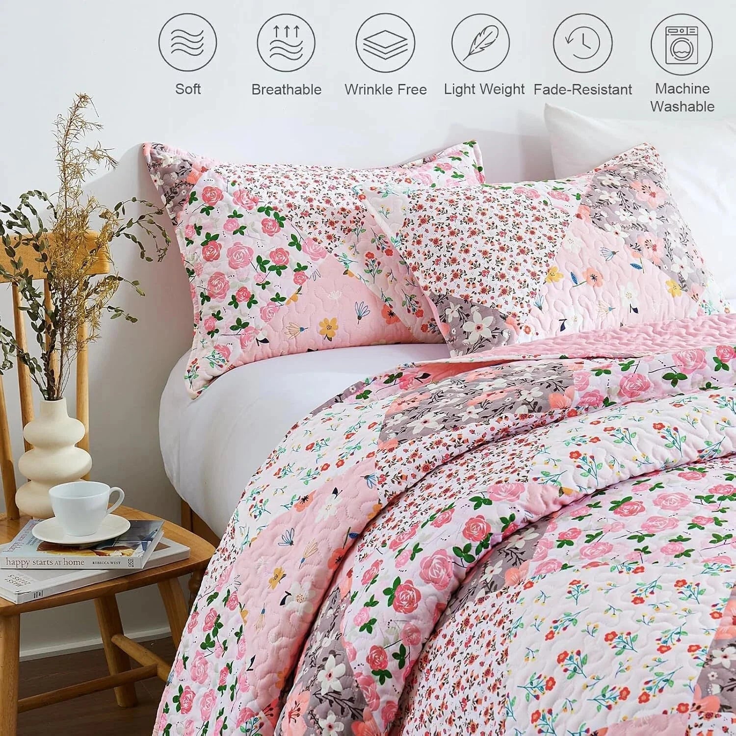 Reversible Patchwork Quilts Full Queen Size, Lightweight Boho Printed Bedspreads 07FC0E-D4 - KOEEK [3]