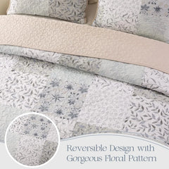 Reversible Quilt Set Queen Size, 3 Pieces Patchwork Gray All Season Bedspreads 07FC0E-D4 - KOEEK [3]