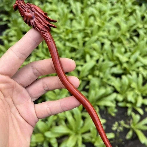 Rosewood Carved Dragon Phoenix Hair Stick Chinese Style Handmade Hairpin 2pc 07FC0E-D4 - KOEEK [6]