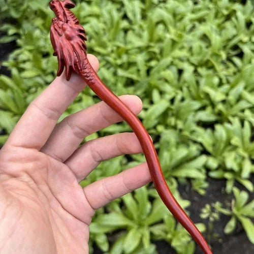 Rosewood Carved Dragon Phoenix Hair Stick Chinese Style Handmade Hairpin 2pc 07FC0E-D4 - KOEEK [7]