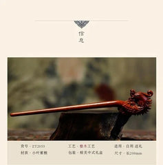 Rosewood Phoenix Hair Stick Chinese Style Vintage Hanfu Hairpin For Women 07FC0E-D4 - KOEEK [4]