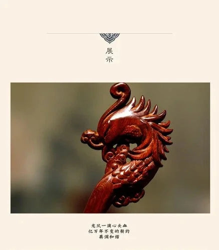 Rosewood Phoenix Hair Stick Chinese Style Vintage Hanfu Hairpin For Women 07FC0E-D4 - KOEEK [5]