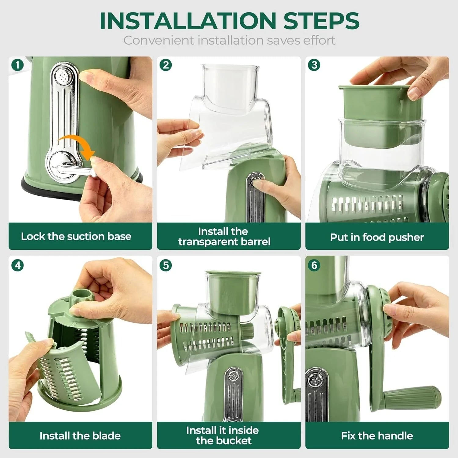 Rotary Cheese Grater with Handle -Vegetable Shredder with 5 Well-designed Blades 07FC0E-D4 - KOEEK [6]
