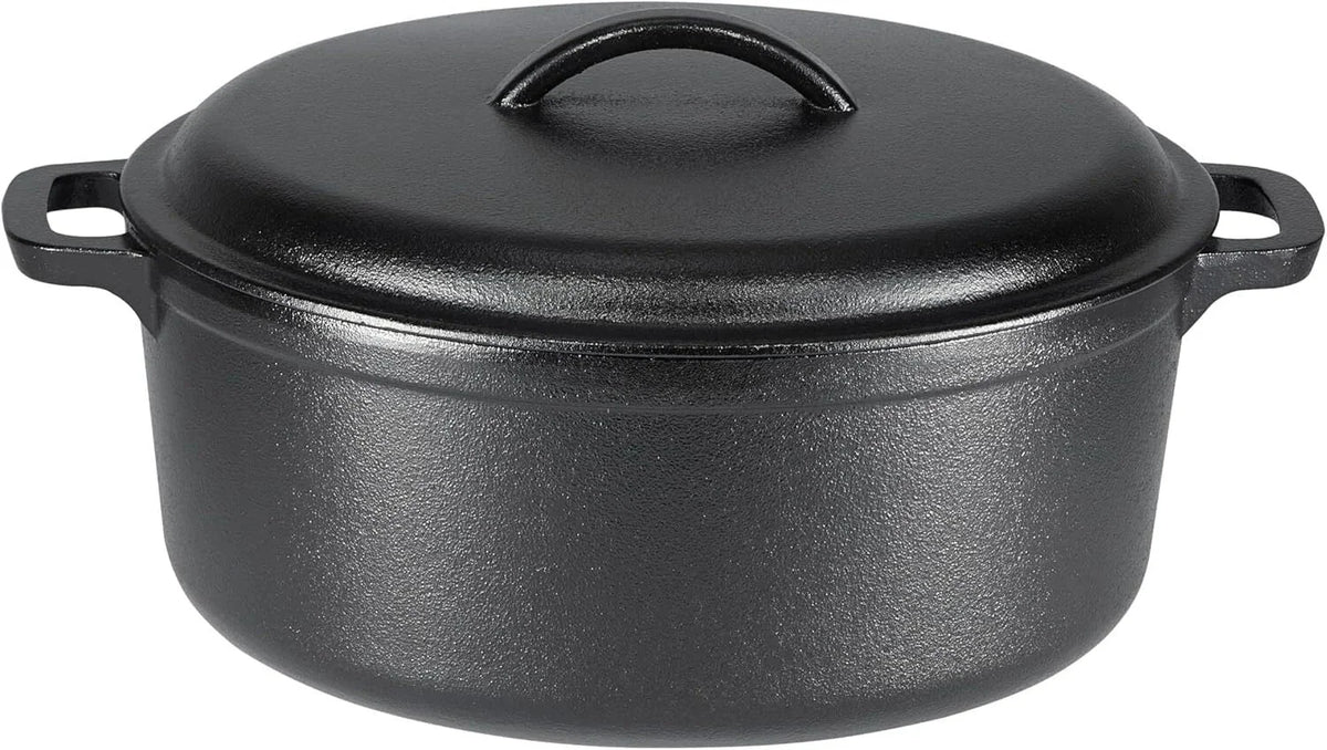 Round Pre-Seasoned Cast Iron Dutch Oven Pan with Lid and Double Handle, Black 07FC0E-D4 - KOEEK [1]