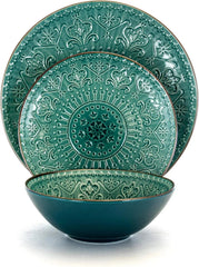 Round Stoare Cameo Dinnerware Set, 16 Piece, Ocean Teal and Green 07FC0E-D4 - KOEEK [2]