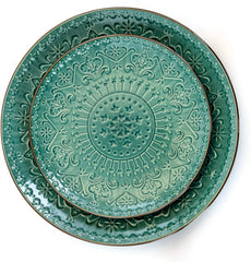 Round Stoare Cameo Dinnerware Set, 16 Piece, Ocean Teal and Green 07FC0E-D4 - KOEEK [3]
