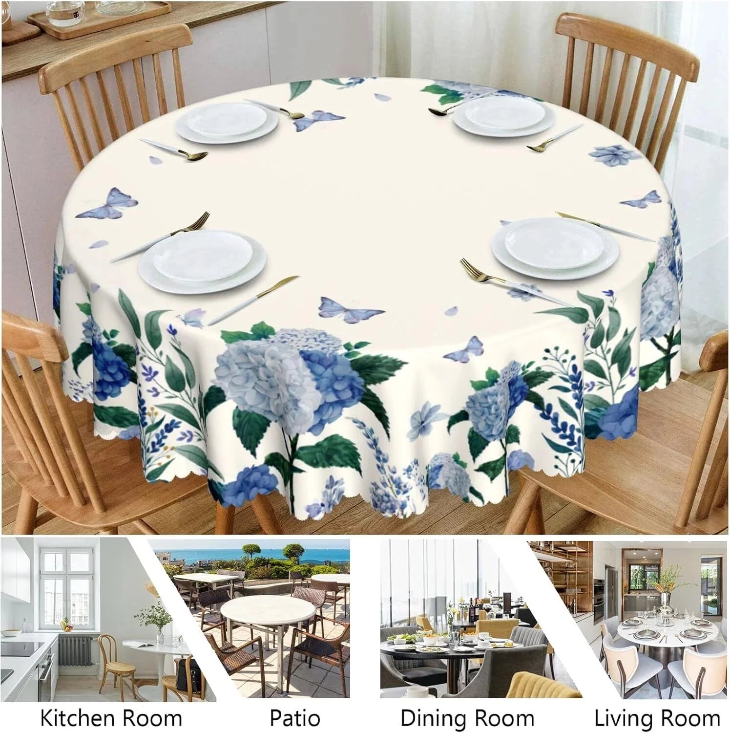 Round Table Cloths 60 in, Floral Tablecloth Waterproof, Wrinkle Free Polyester 07FC0E-D4 - KOEEK [5]