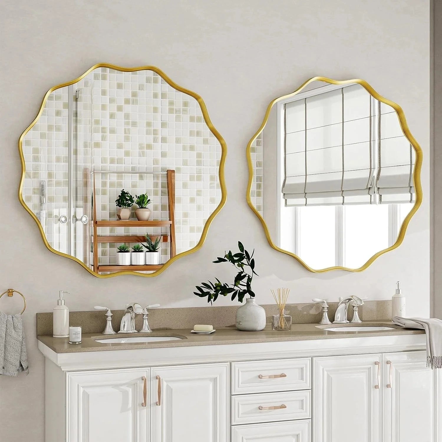 Round Wavy Mirror, 24 Inch Metal Frame Circle Mirror, Round Wall Mounted 07FC0E-D4 - KOEEK [2]