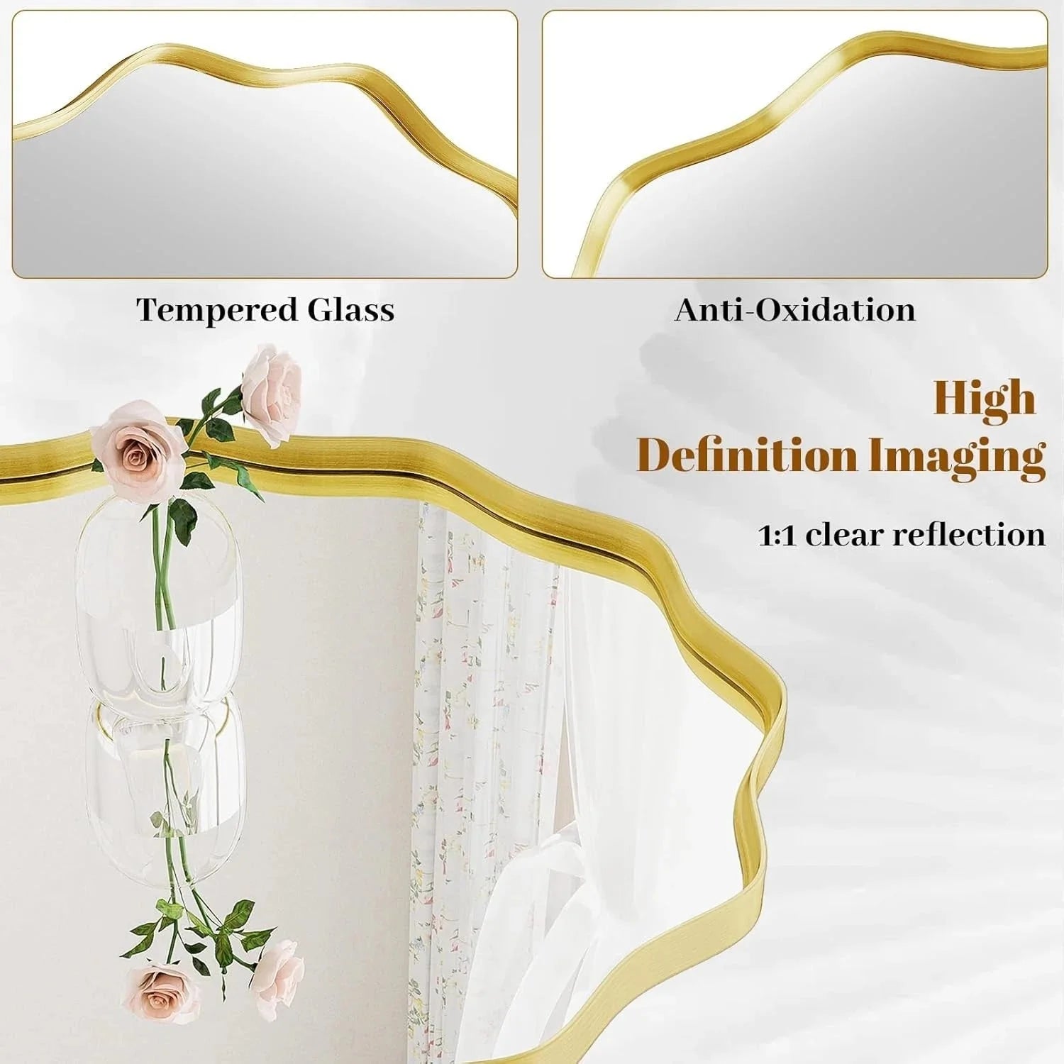 Round Wavy Mirror, 24 Inch Metal Frame Circle Mirror, Round Wall Mounted 07FC0E-D4 - KOEEK [3]