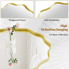 Round Wavy Mirror, 24 Inch Metal Frame Circle Mirror, Round Wall Mounted 07FC0E-D4 - KOEEK [3]