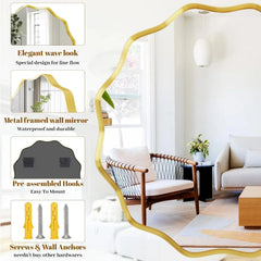 Round Wavy Mirror, 24 Inch Metal Frame Circle Mirror, Round Wall Mounted 07FC0E-D4 - KOEEK [4]