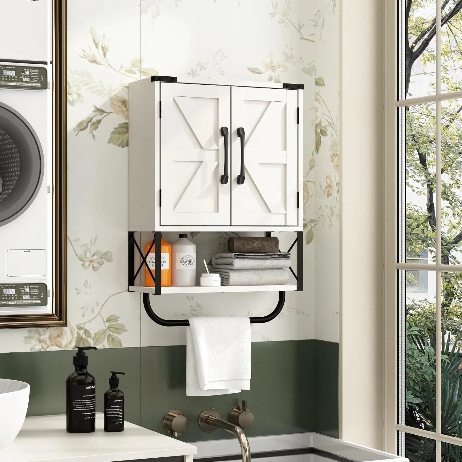 Rustic medicine cabinet with two barn doors, wooden wall-mounted 07FC0E-D4 - KOEEK [6]