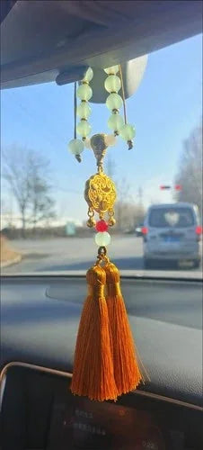 Safety Lock Car Pendant Gold Plated Jade Bead Tassel Bag/Car Hanging Ornament 07FC0E-D4 - KOEEK [5]