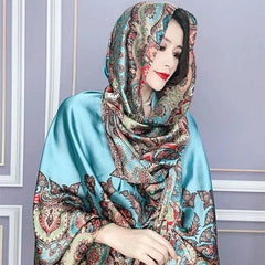 Satin Long Scarf Sun Protection Wrap Shawl Beach Cover Ethnic Style Qipao Scarf 07FC0E-D4 - KOEEK [3]
