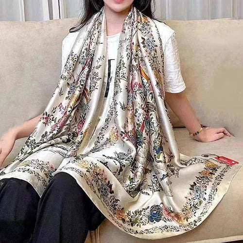 Satin Scarf 180x80CM Floral Bird Print Shawl Lightweight Summer Wrap for Women 07FC0E-D4 - KOEEK [1]