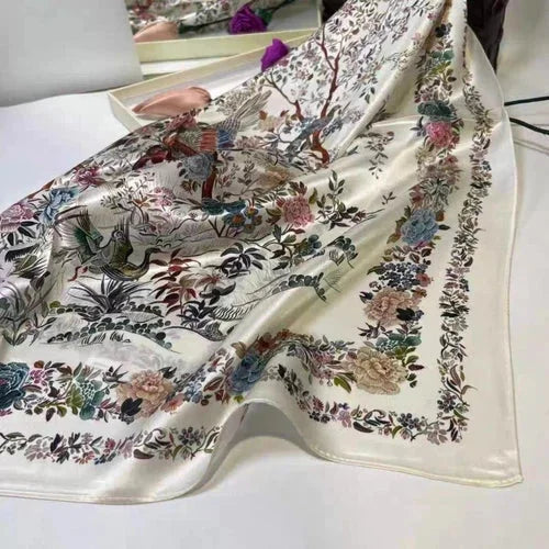 Satin Scarf 180x80CM Floral Bird Print Shawl Lightweight Summer Wrap for Women 07FC0E-D4 - KOEEK [4]