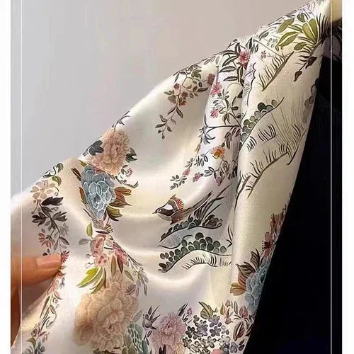 Satin Scarf 180x80CM Floral Bird Print Shawl Lightweight Summer Wrap for Women 07FC0E-D4 - KOEEK [5]