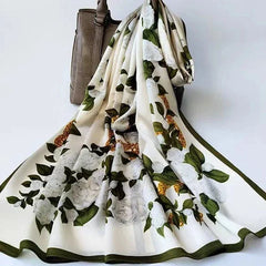 Satin Scarf 180x80CM Gardenia Print Shawl Lightweight Summer Wrap for Women 07FC0E-D4 - KOEEK [1]