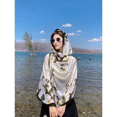 Satin Scarf 180x80CM Gardenia Print Shawl Lightweight Summer Wrap for Women 07FC0E-D4 - KOEEK [2]