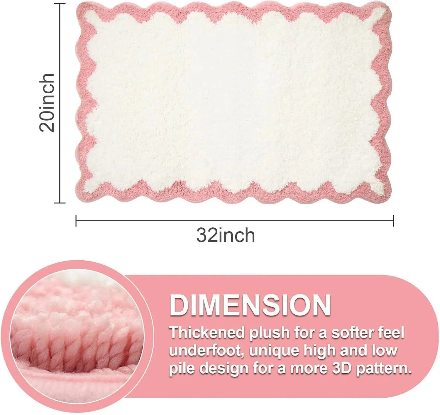 Scalloped Pink Bathroom Rugs Non Slip Washable, Quick Dry Absorbent Soft Plush 07FC0E-D4 - KOEEK [2]