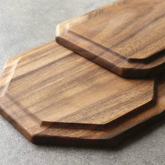 Set of 2 Acacia Wooden Trays Serving Platters Round Square Veggie Serving Tray 07FC0E-D4 - KOEEK [3]
