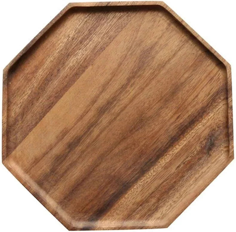 Set of 2 Acacia Wooden Trays Serving Platters Round Square Veggie Serving Tray 07FC0E-D4 - KOEEK [6]
