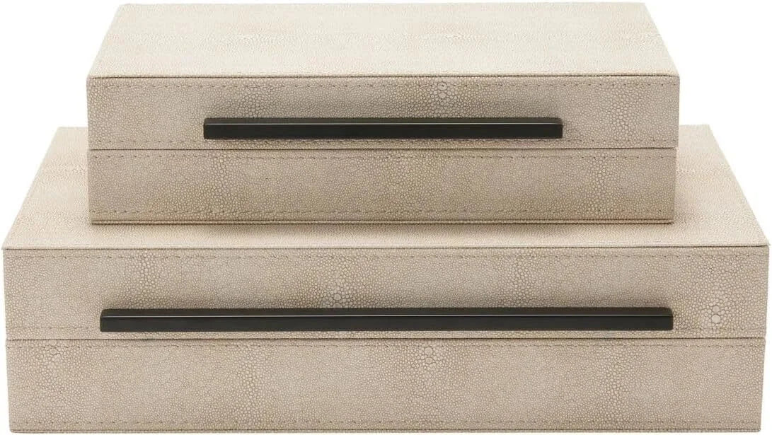 Set of 2 Ivory Sagarin Decorative Boxes with Black Metal Handles 07FC0E-D4 - KOEEK [1]