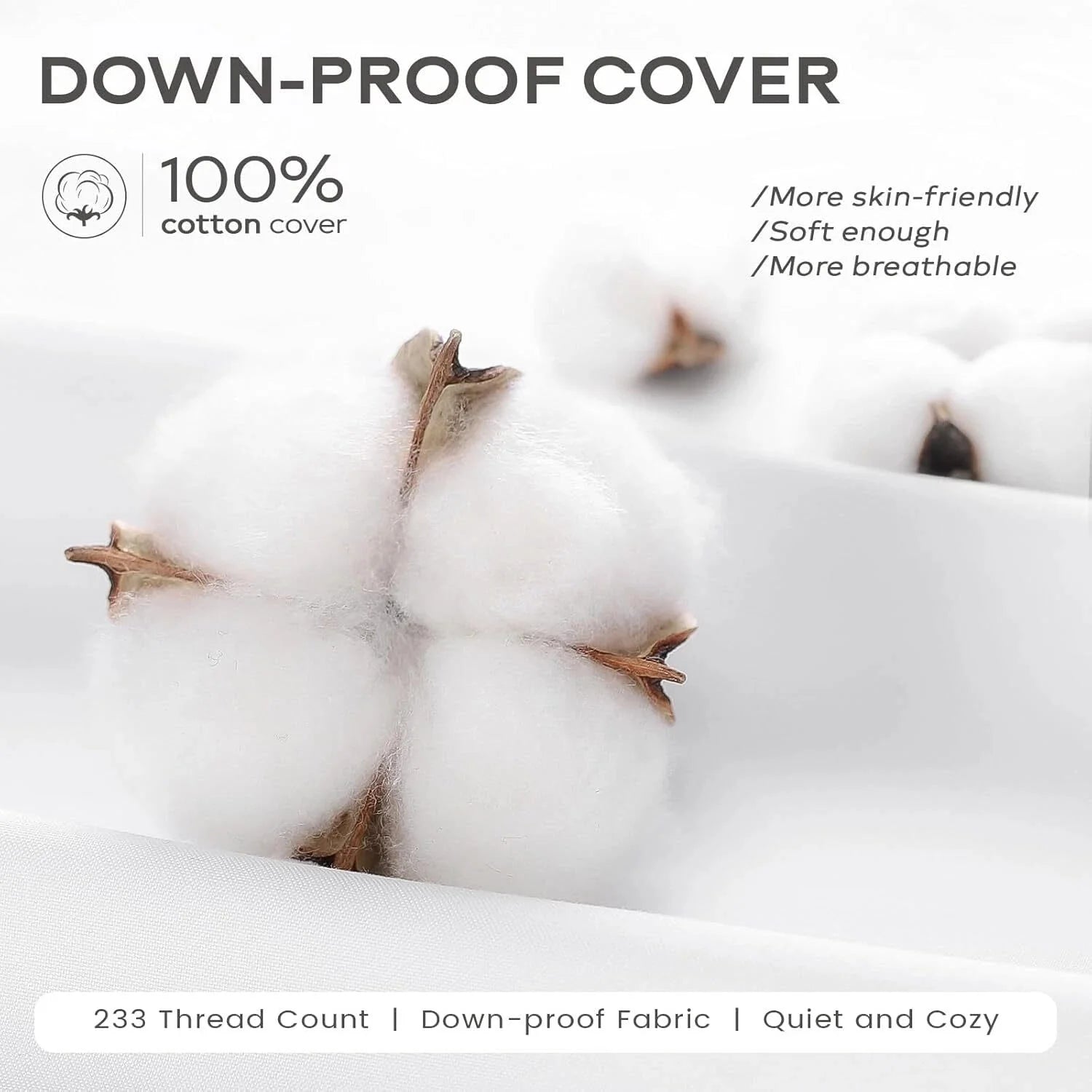 Set of 2 down feather pillowcases, soft and fluffy,  downproof cotton cover 07FC0E-D4 - KOEEK [5]