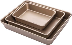 Set of 3 Deep Baking Pans Set, Nonstick Rectangle Cake Baking Sheet for Oven 07FC0E-D4 - KOEEK [1]