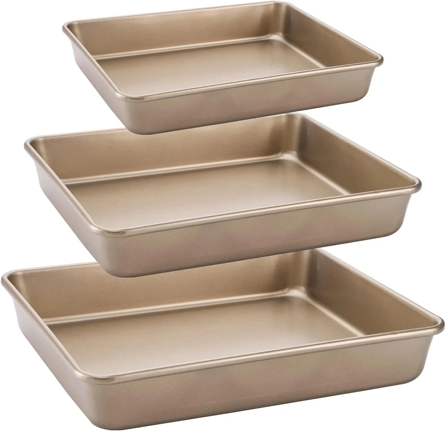 Set of 3 Deep Baking Pans Set, Nonstick Rectangle Cake Baking Sheet for Oven 07FC0E-D4 - KOEEK [2]