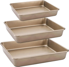 Set of 3 Deep Baking Pans Set, Nonstick Rectangle Cake Baking Sheet for Oven 07FC0E-D4 - KOEEK [2]