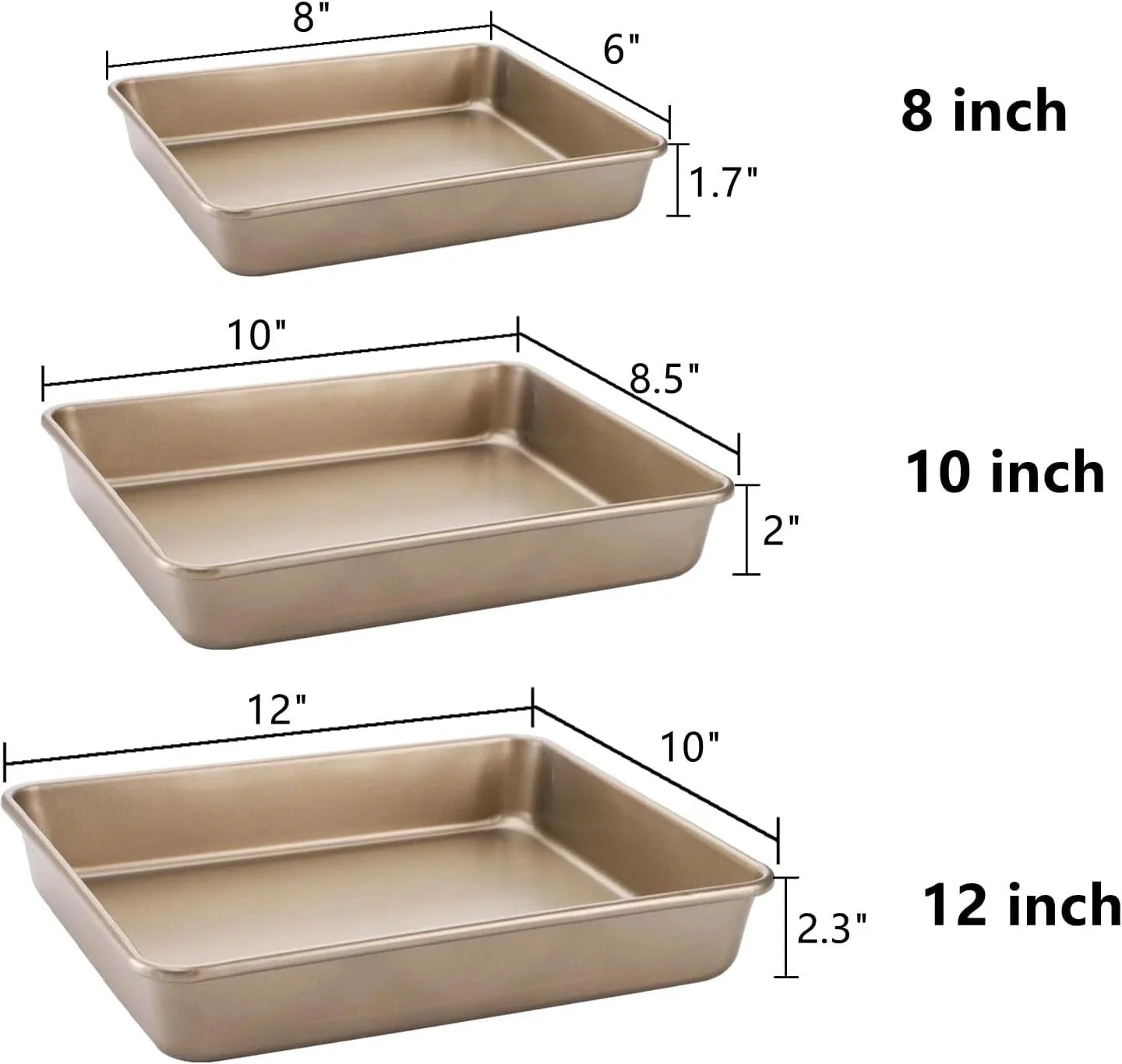Set of 3 Deep Baking Pans Set, Nonstick Rectangle Cake Baking Sheet for Oven 07FC0E-D4 - KOEEK [3]