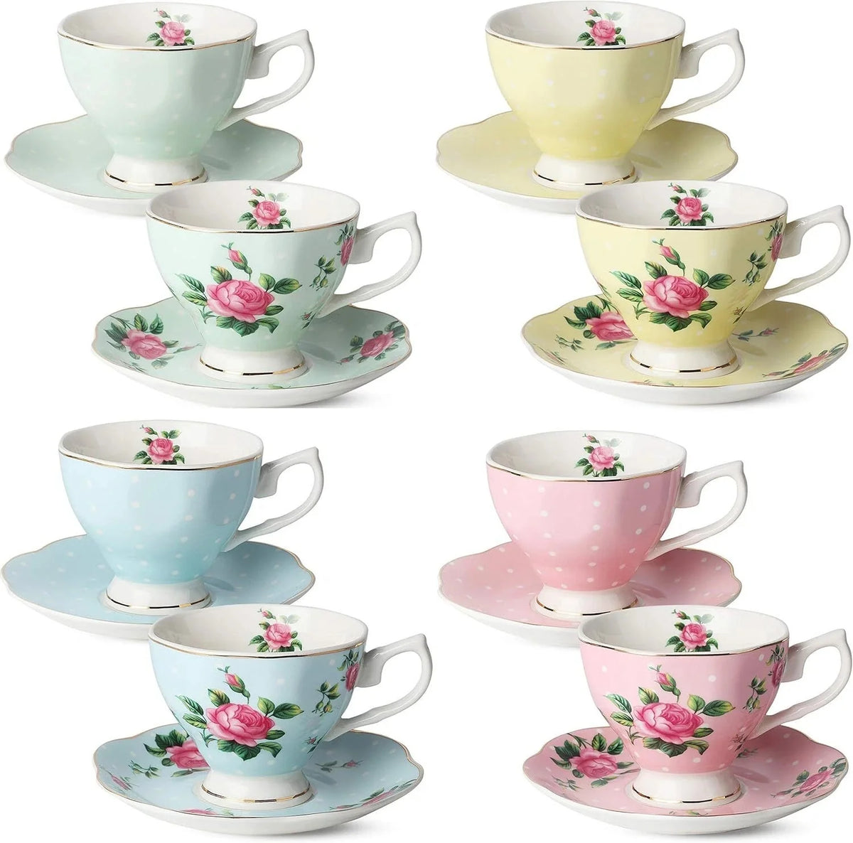 Set of 8, Multicolor with Gold Rim and Gift Box, Coffee Mug, Tea Mug Set 07FC0E-D4 - KOEEK [1]