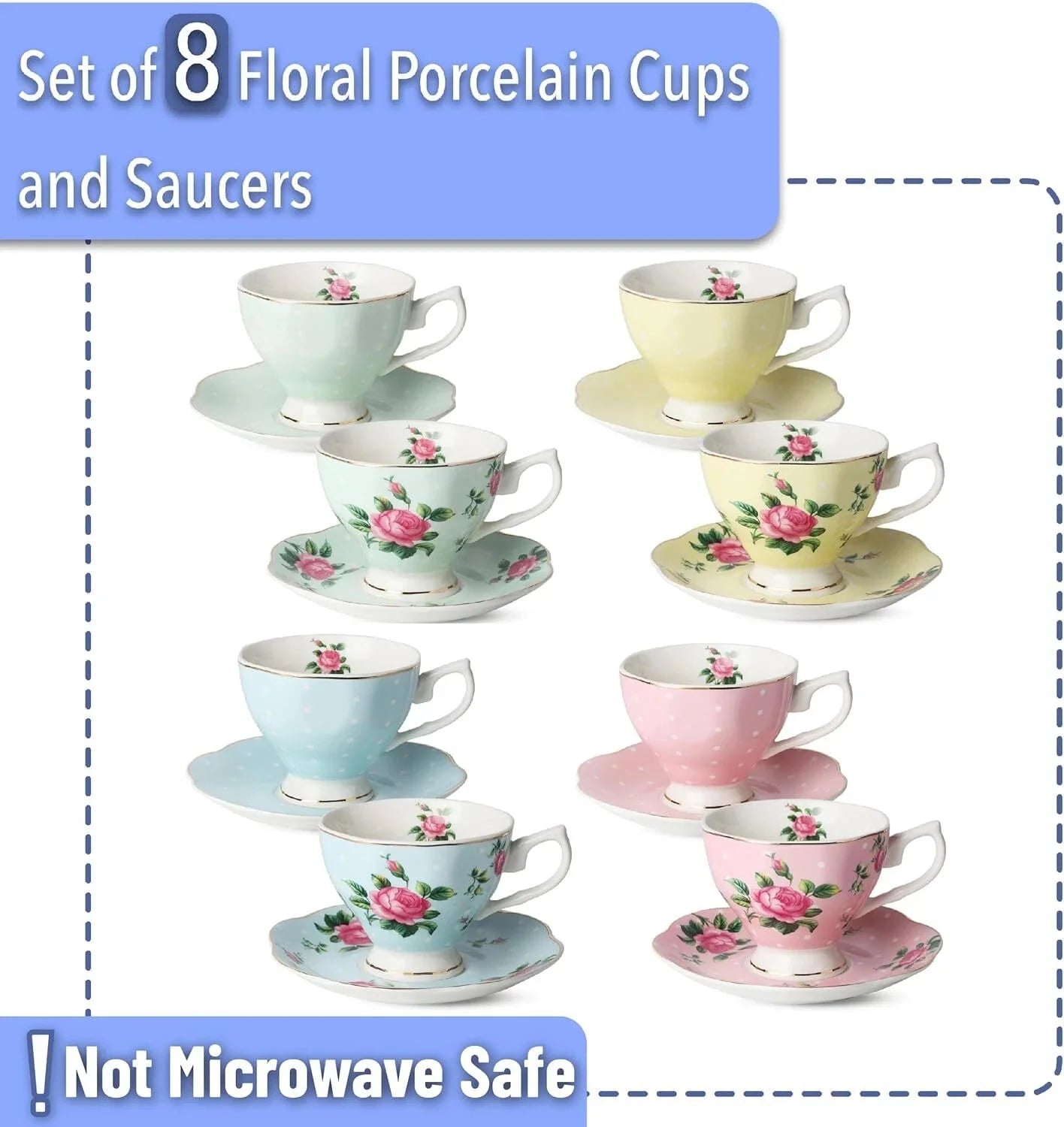 Set of 8, Multicolor with Gold Rim and Gift Box, Coffee Mug, Tea Mug Set 07FC0E-D4 - KOEEK [2]